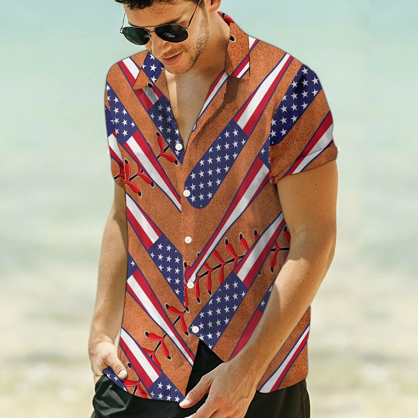 American Flag Baseball Bat Vintage Pattern Hawaiian Shirt, Hawaiian Shirt Gift, Christmas Gift