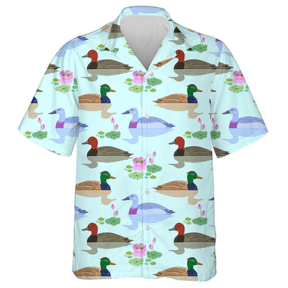 Beautiful Duck Swimming In Pond Of Lotus Flowers Hawaiian Shirt, Hawaiian Shirt Gift, Christmas Gift
