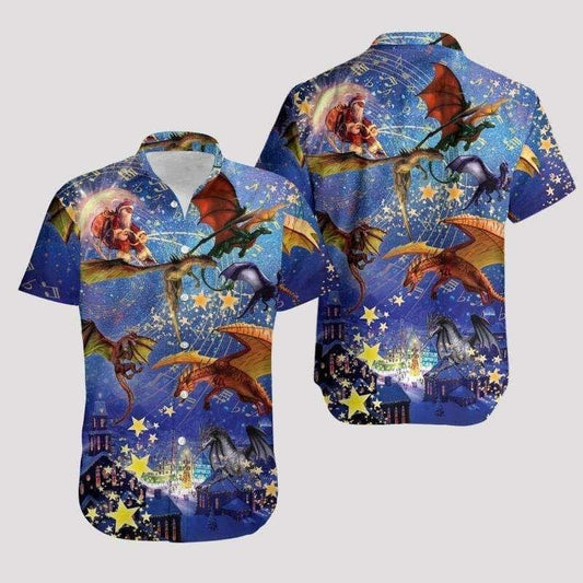 Design Hawaiian Shirt Dragons Playing Trumpet Christmas T shirt,Hawaiian Shirt Gift, Christmas Gift