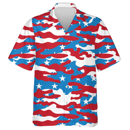 Blue White And Red Camo US Army Patriotic Hawaiian Shirt, Hawaiian Shirt Gift, Christmas Gift