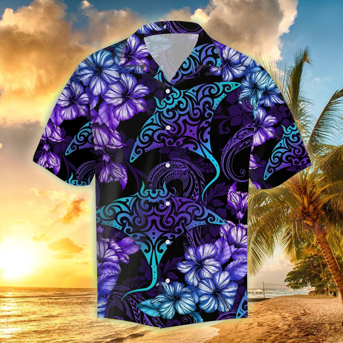 Rays Hibiscus Tropical Hawaiian Shirt ColorFul Summer Shirt, Hawaiian Shirt Gift, Christmas Gift