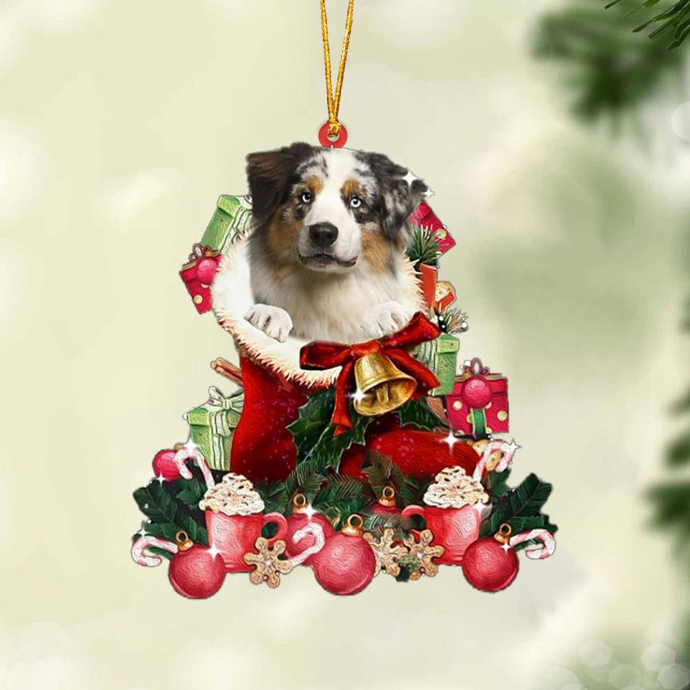 BLUE MERLE Australian Shepherd-Red Boot Hanging Christmas Plastic Hanging Ornament, Christmas Ornament Gift, Christmas Gift, Christmas Decoration