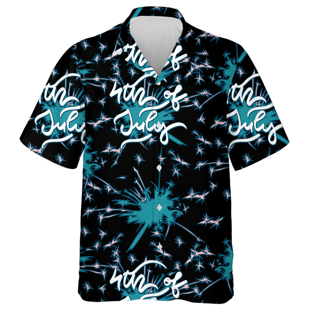 American Independence Day Lettering Design With Firework On Background Hawaiian Shirt, Hawaiian Shirt Gift, Christmas Gift