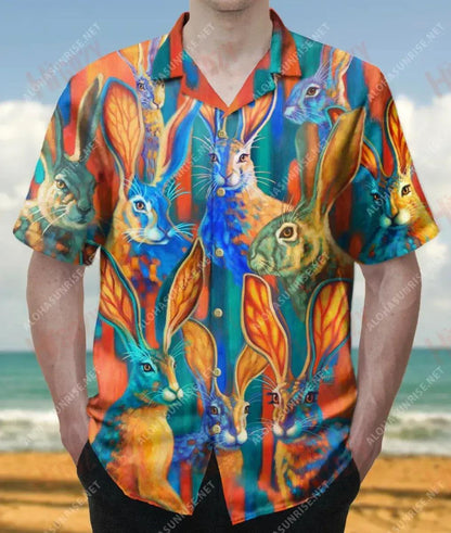 Colorful Rabbit Unisex Hawaiian Shirt Ocean Short Sleeve Best Hawaiian Shirts Hawaiian Shirts For Women, Hawaiian Shirt Gift, Christmas Gift
