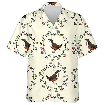 Sweet Birds In Floral Wreath With Leaves And Berries Hawaiian Shirt, Hawaiian Shirt Gift, Christmas Gift