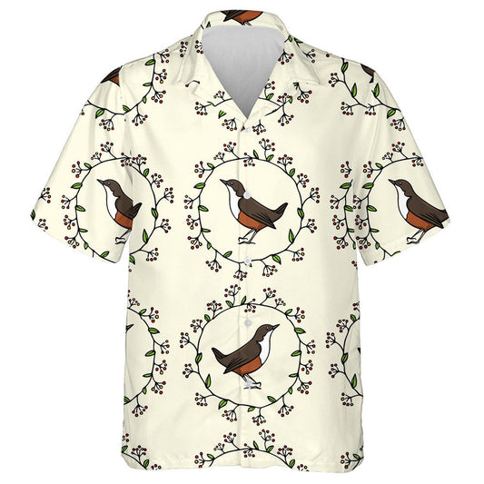 Sweet Birds In Floral Wreath With Leaves And Berries Hawaiian Shirt, Hawaiian Shirt Gift, Christmas Gift