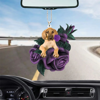 Great Dane In Purple Rose Car Hanging Ornament, Christmas Decoration