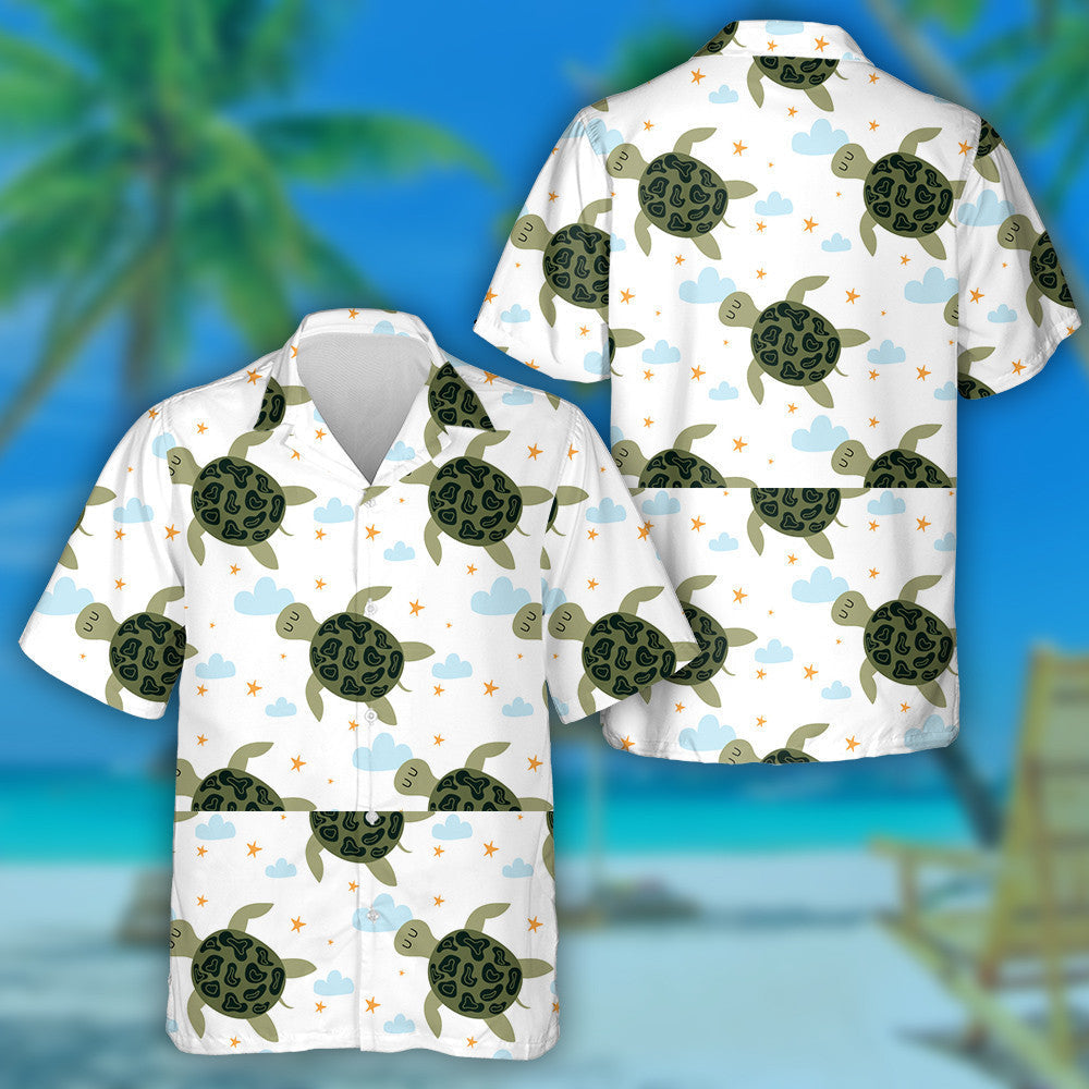 Turtle In Sketch Style On Light Blue Background Hawaiian Shirt, Hawaiian Shirt Gift, Christmas Gift