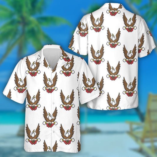 Brown Eagle Raised Wing With Flower Hawaiian Shirt, Hawaiian For Gift
