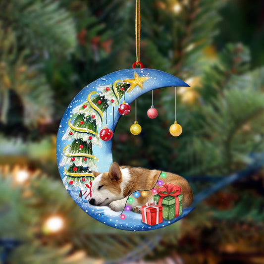 Corgi-Sleep On The Moon Christmas Two Sided Christmas Plastic Hanging Ornament, Christmas Gift, Christmas Decoration