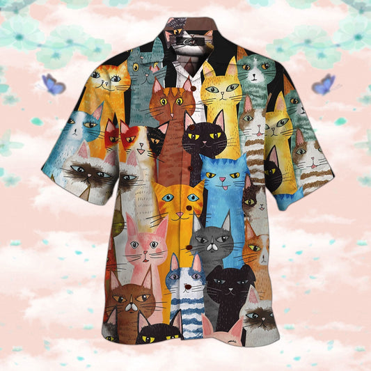 Cat Colorful Tropical Background Design Hawaiian Shirt And Short, Hawaiian Shirt Gift, Christmas Gift