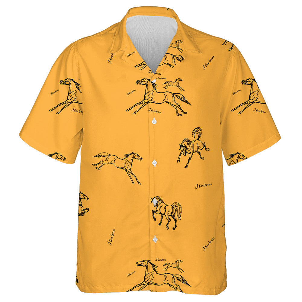 Black Outline Of A Running Horse On A Color Background Hawaiian Shirt, Hawaiian Shirt Gift, Christmas Gift