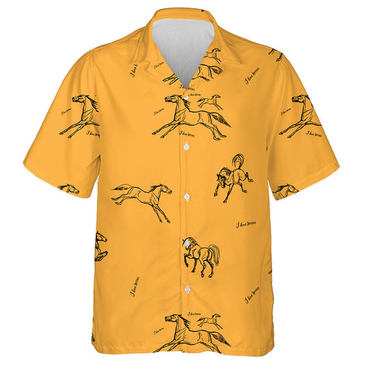 Black Outline Of A Running Horse On A Color Background Hawaiian Shirt, Hawaiian Shirt Gift, Christmas Gift