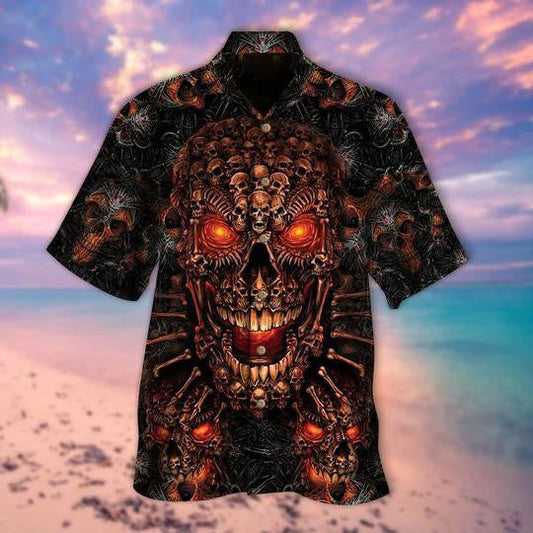Red Eyes Skull Horror Themed Gift For Halloween Hawaiian Shirt, Hawaiian Shirt Gift, Christmas Gift