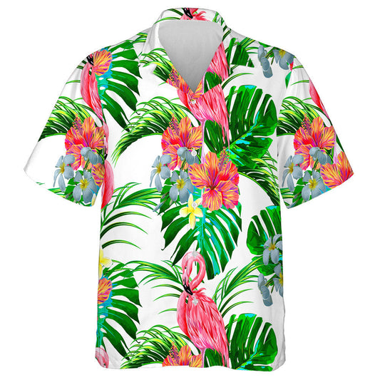 Beautiful Flamingo With Floral Exotic And Tropical Leaves Hawaiian Shirt, Hawaiian Shirt Gift, Christmas Gift