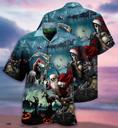 Christmas Skull Santa In Dark Night Hawaiian Shirt, Hawaiian For Gift