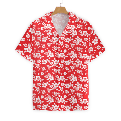 Floral Flower On Red Background Pattern Hawaiian Shirt,Hawaiian Shirt Gift, Christmas Gift