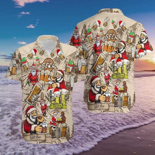 Drinking Beer With Santa Claus Christmas Design Hawaiian Shirt, Hawaiian Shirt Gift, Christmas Gift