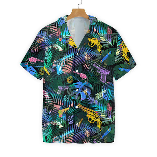 Jungle Tropical Gun Lover Pattern Design Hawaiian Shirt,Hawaiian Shirt Gift, Christmas Gift