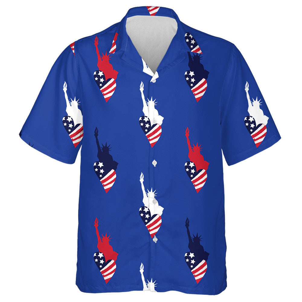 American Repeated Backdrop With Statue Of Liberty Stars Hawaiian Shirt, Hawaiian Shirt Gift, Christmas Gift