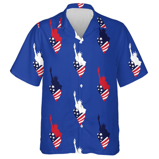 American Repeated Backdrop With Statue Of Liberty Stars Hawaiian Shirt, Hawaiian Shirt Gift, Christmas Gift