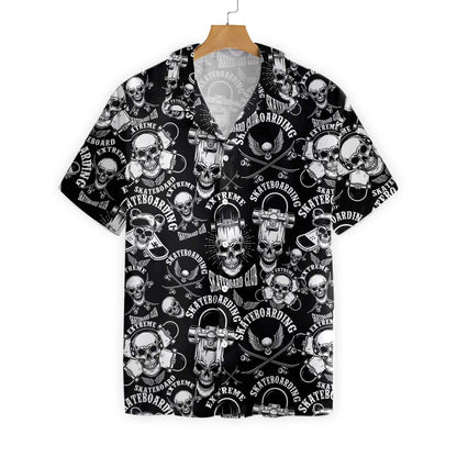 Enticing Skateboard Emblems In Monochrome Style Hawaiian Shirt,Hawaiian Shirt Gift, Christmas Gift