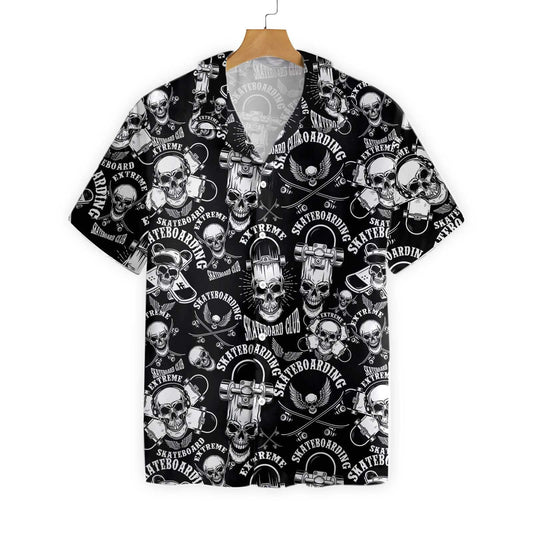 Enticing Skateboard Emblems In Monochrome Style Hawaiian Shirt,Hawaiian Shirt Gift, Christmas Gift