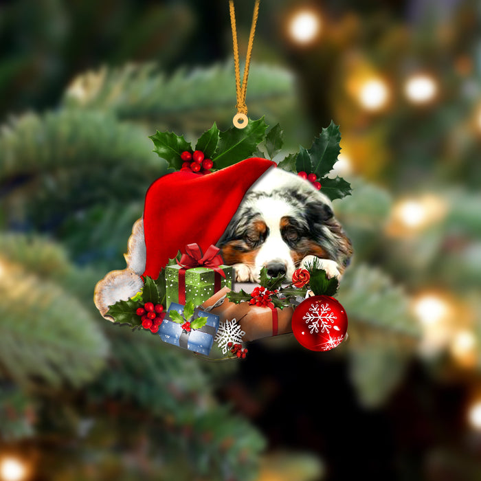 Australian Shepherd-Sleeping In Hat Two Sides Christmas Plastic Hanging Ornament, Christmas Ornament Gift, Christmas Gift, Christmas Decoration