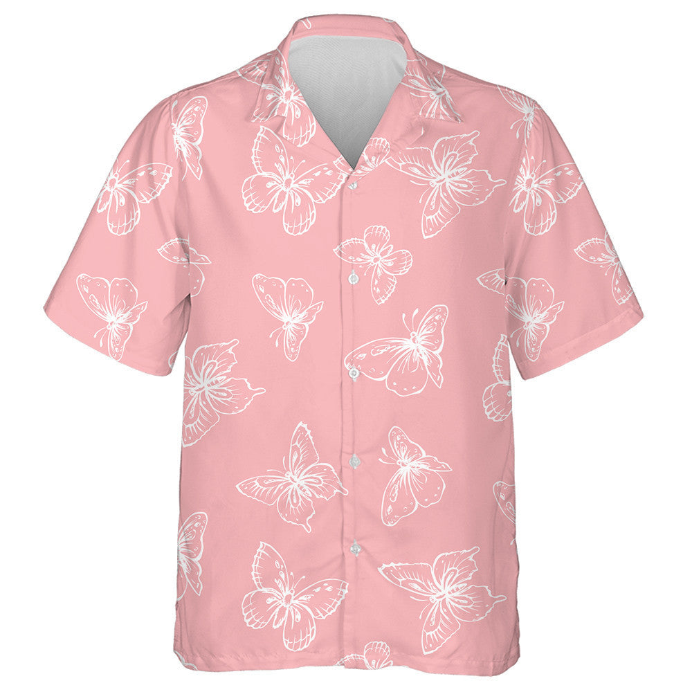 Big Cute Wild Flying Butterfly On Gentle Magenta Hawaiian Shirt, Hawaiian Shirt Gift, Christmas Gift