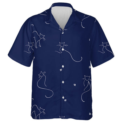 Abstract Cats Drawn By One Line On Blue Hawaiian Shirt, Hawaiian Shirt Gift, Christmas Gift