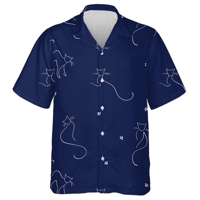 Abstract Cats Drawn By One Line On Blue Hawaiian Shirt, Hawaiian Shirt Gift, Christmas Gift