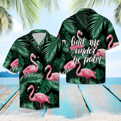 Gorgeous Pink Flamingo Under The Palm Pattern Hawaiian Shirt, Hawaiian Shirt Gift, Christmas Gift