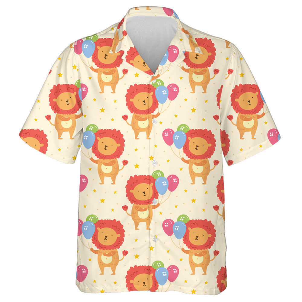 Cute Animal Lion With Colorful Balloons Hawaiian Shirt,Hawaiian Shirt Gift, Christmas Gift