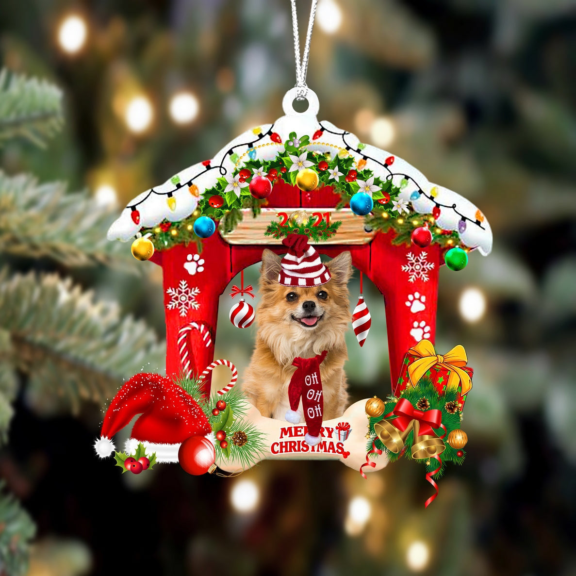 Chihuahua-Christmas House Two Sided Christmas Plastic Hanging Ornament, Happy Christmas Ornament, Christmas Gift, Christmas Decoration