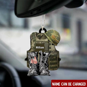 Personalized Flat Acrylic Ornament Veteran Vest Combat Helmet Boots Car Ornaments, Christmas Decoration