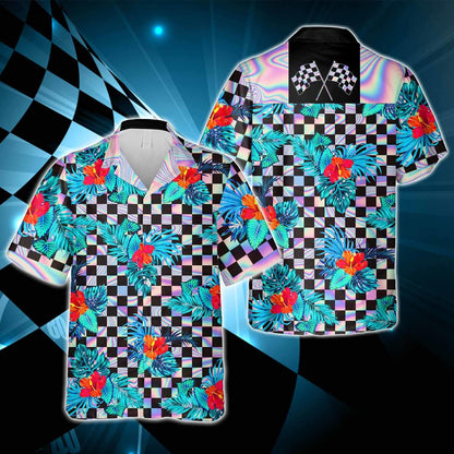 Dirt Track Racing Checkered Flag Hawaiian Shirt,Hawaiian Shirt Gift, Christmas Gift