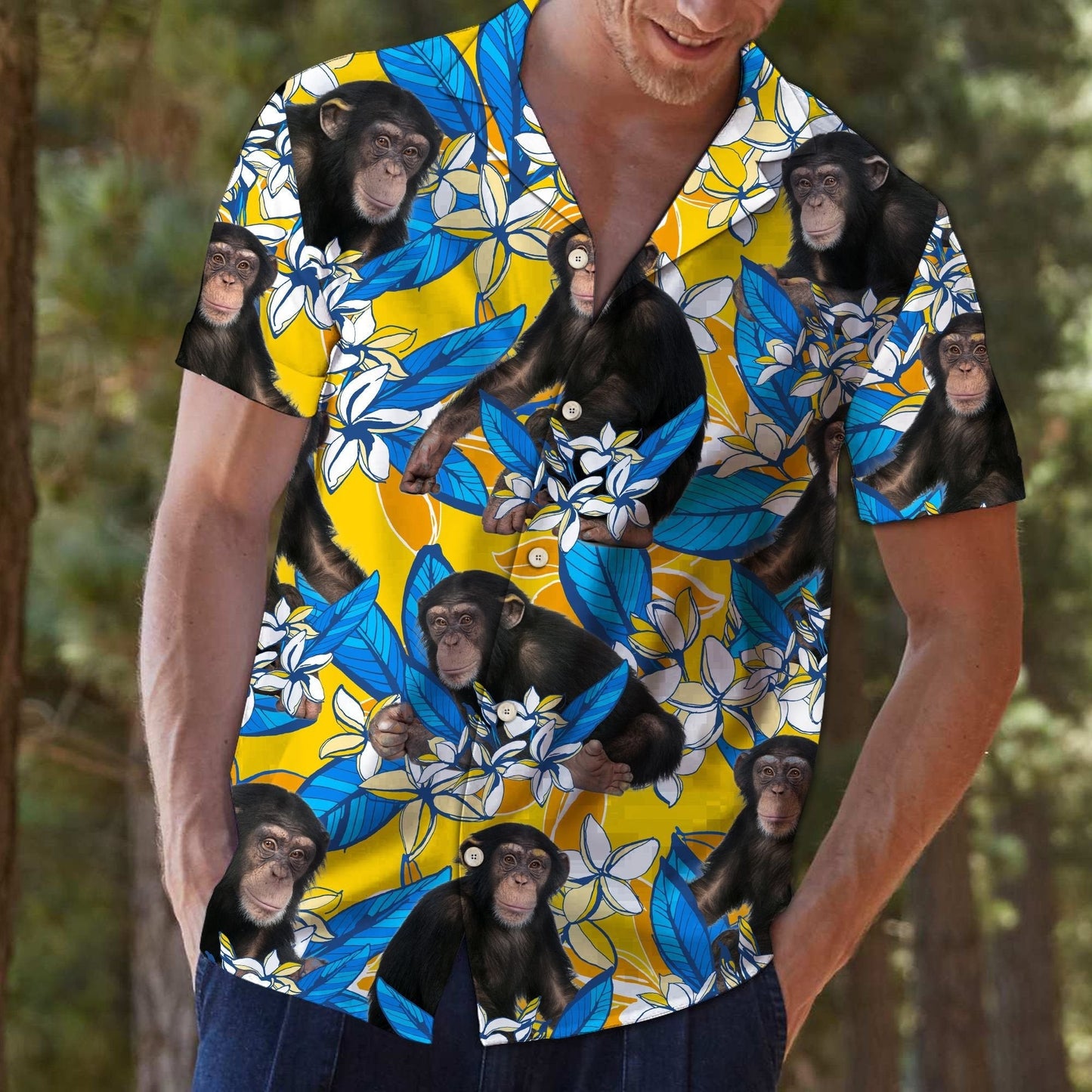 Beautiful Chimpanzee Mix Plumeria Flowers Vintage Style Hawaiian Shirt, Hawaiian Shirt Gift, Christmas Gift
