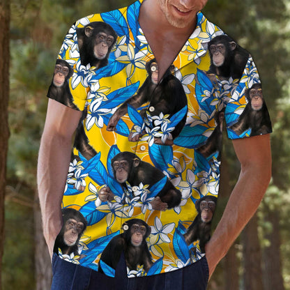 Beautiful Chimpanzee Mix Plumeria Flowers Vintage Style Hawaiian Shirt, Hawaiian Shirt Gift, Christmas Gift