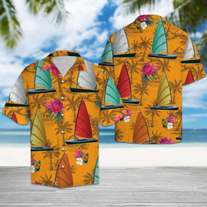 Summer Time Wind Surfing Tropical Flowers Pattern Hawaiian Shirt, Hawaiian Shirt Gift, Christmas Gift