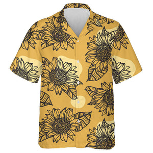 Abstract Geometric Outline Sunflowers And Leaves Pattern Hawaiian Shirt, Hawaiian Shirt Gift, Christmas Gift