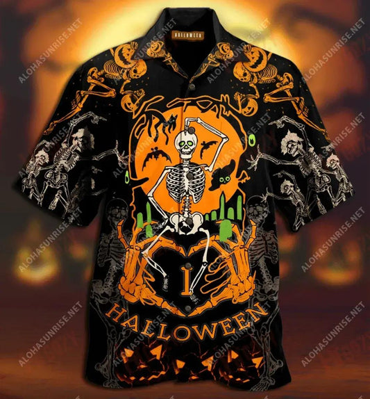 Dancing Skeleton Halloween Unisex Short Sleeve Shirt Summer Hawaiian T Shirts Vintage Hawaiian Shirts Hawaiian Shirts For Men, Hawaiian Shirt Gift, Christmas Gift