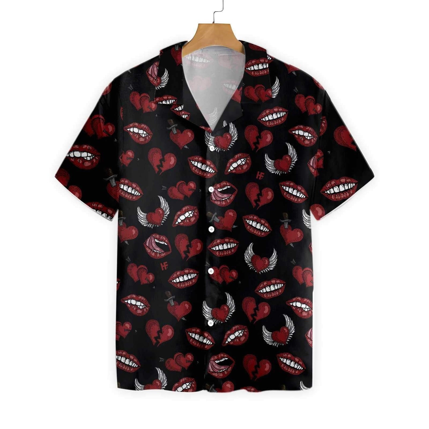 Black Valentine Seamless Pattern Hawaiian Aloha Shirt Hawaiian Shorts Beach Short Sleeve,Hawaiian Shirt Gift, Christmas Gift