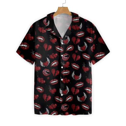 Black Valentine Seamless Pattern Hawaiian Aloha Shirt Hawaiian Shorts Beach Short Sleeve,Hawaiian Shirt Gift, Christmas Gift