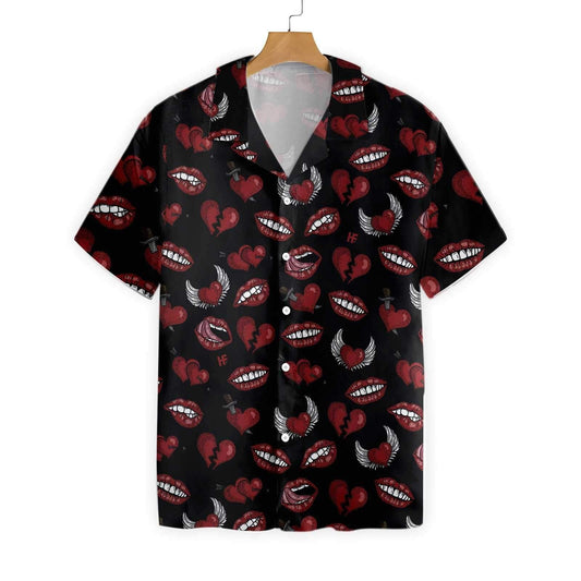 Black Valentine Seamless Pattern Hawaiian Aloha Shirt Hawaiian Shorts Beach Short Sleeve,Hawaiian Shirt Gift, Christmas Gift