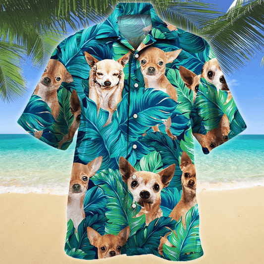 Hiding Chihuahua Dog In Tropical Palm Leaves Pattern Hawaiian Shirt, Hawaiian Shirt Gift, Christmas Gift