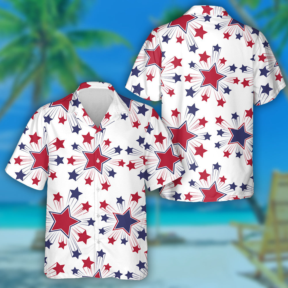 Patriotic Bright American Stars Symbols On White Background Hawaiian Shirt, Hawaiian Shirt Gift, Christmas Gift