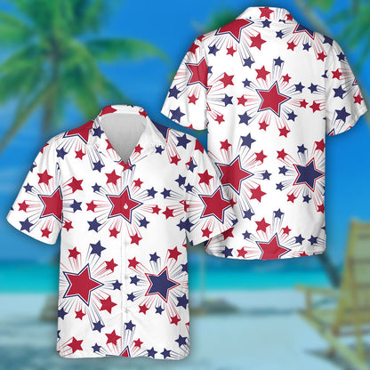 Patriotic Bright American Stars Symbols On White Background Hawaiian Shirt, Hawaiian Shirt Gift, Christmas Gift
