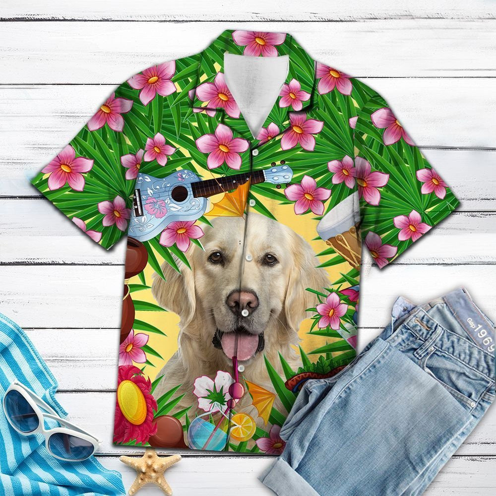 Cutest Golden Retriever Enjoy Summer Party Pattern Hawaiian Shirt, Hawaiian Shirt Gift, Christmas Gift