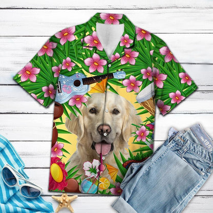 Cutest Golden Retriever Enjoy Summer Party Pattern Hawaiian Shirt, Hawaiian Shirt Gift, Christmas Gift