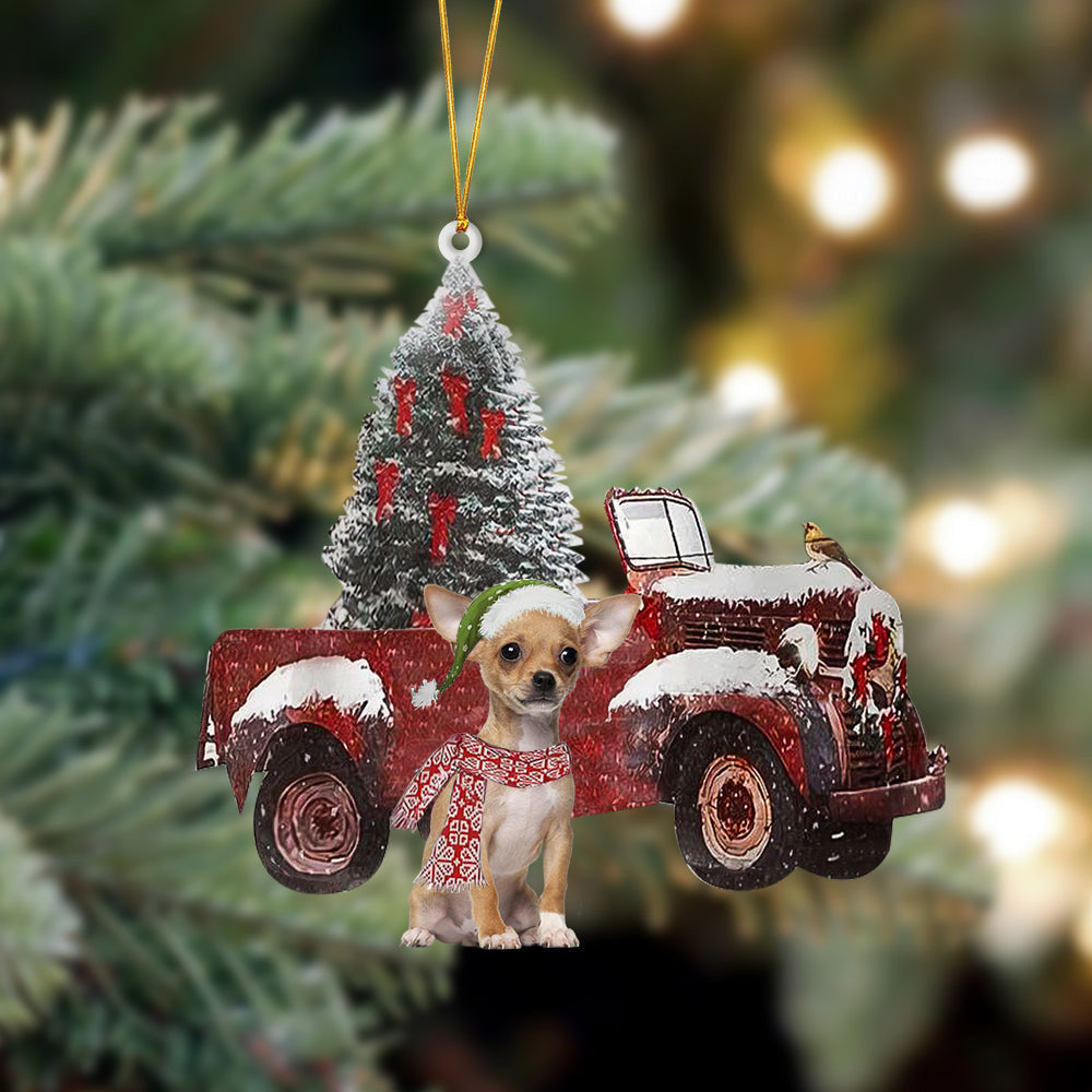 Chihuahua-Christmas Truck Two Sided Christmas Plastic Hanging Ornament, Christmas Gift, Christmas Decoration